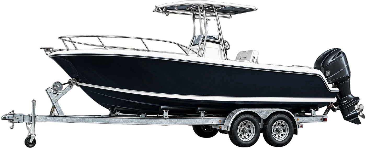Center-console boat on a tandem-axle trailer